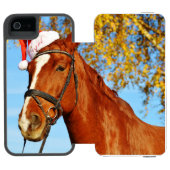Funny Santa Hat Horse Christmas Incipio iPhone Geldbeutel-Hülle (Folio Geöffnet)