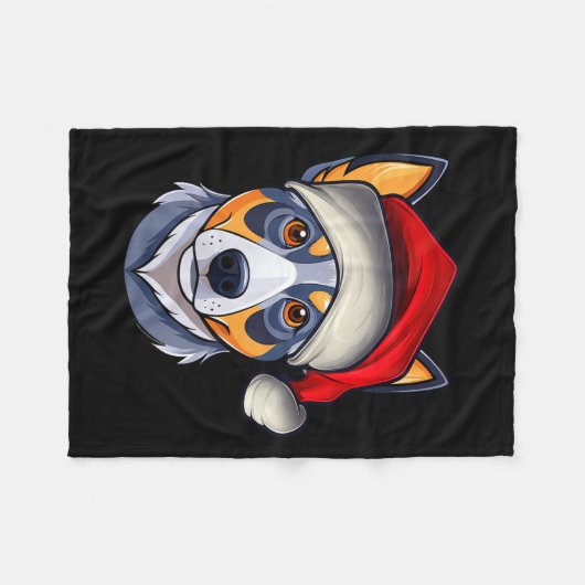 Funny Santa Hat Xmas Pajamas Blue Heeler Dog Chris Fleecedecke (Vorderseite (Horizontal))