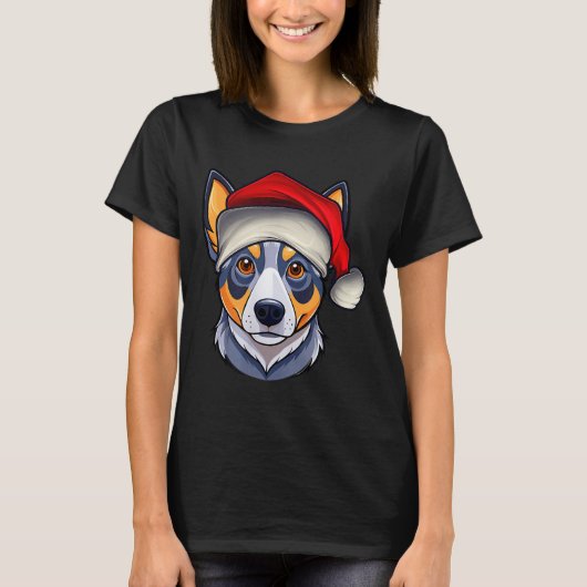 Funny Santa Hat Xmas Pajamas Blue Heeler Dog Chris T-Shirt (Vorderseite)
