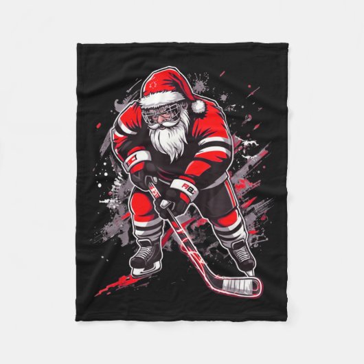Funny Santa Hockey Christmas Retro Winter Player X Fleecedecke (Vorderseite)