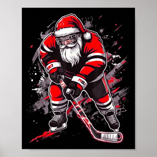 Funny Santa Hockey Christmas Retro Winter Player X Poster (Vorne)