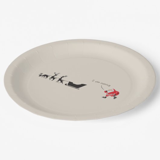 Funny santa 'I am coming' for sleigh Pappteller (Schrägansicht)