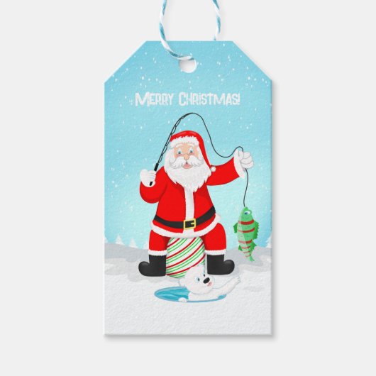 Funny Santa Ice Fischen mit Polar Bär Geschenkanhänger (Vorderseite)