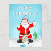 Funny Santa Ice Fischen mit Polar Bär Postkarte (Vorderseite)