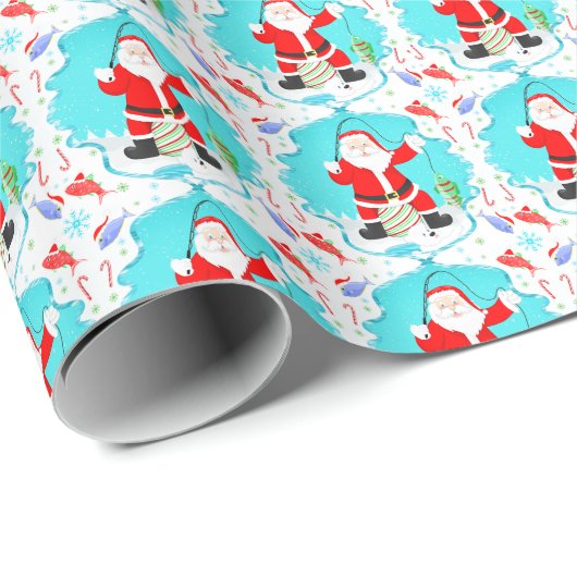 Funny Santa Ice Fischen mit Polar Bären Muster Geschenkpapier (Rolleneckpunkt)