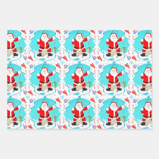 Funny Santa Ice Fischen mit Polar Bären Muster Geschenkpapier Set (Vorderseite)