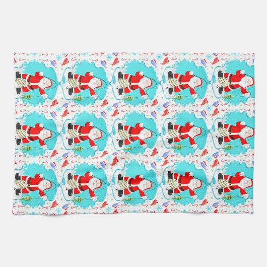 Funny Santa Ice Fischen mit Polar Bären Muster Geschirrtuch (Horizontal)