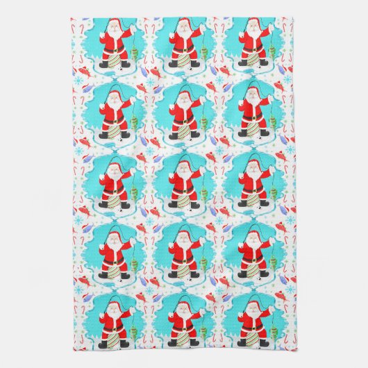 Funny Santa Ice Fischen mit Polar Bären Muster Geschirrtuch (Vertikal)