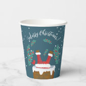 Funny Santa in Chimney Blue Christmas Paper Cups Pappbecher (Rückseite)