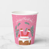 Funny Santa in Chimney Pink Paper Cup Pappbecher (Rückseite)