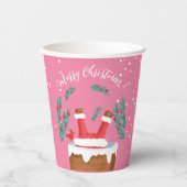 Funny Santa in Chimney Pink Paper Cup Pappbecher (Vorderseite)