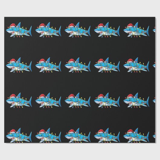 Funny Santa Jaws Shark Christmas Lights Merry Shar Geschenkpapier (Flach)