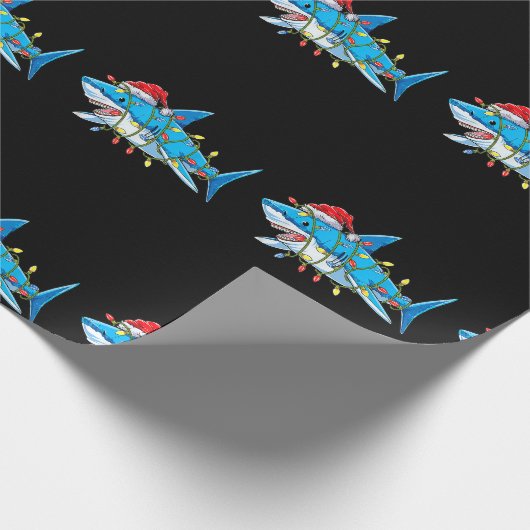 Funny Santa Jaws Shark Christmas Lights Merry Shar Geschenkpapier (Ecke)