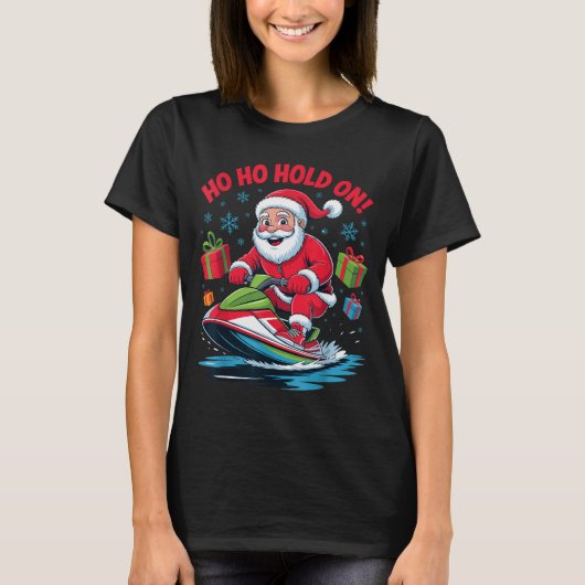 Funny Santa Jet Skiing Lover Christmas Xmas Pajama T-Shirt (Vorderseite)