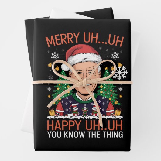 Funny Santa Joe Biden Merry Äm Christmas Ugly Geschenkpapier Set (Beispiel)
