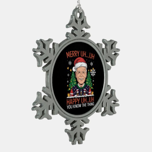 Funny Santa Joe Biden Merry Äm Christmas Ugly Schneeflocken Zinn-Ornament (Links)