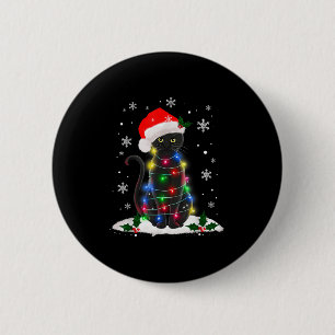 Funny Santa Kitten Black Cat Weihnachtsbaum Lichte Button