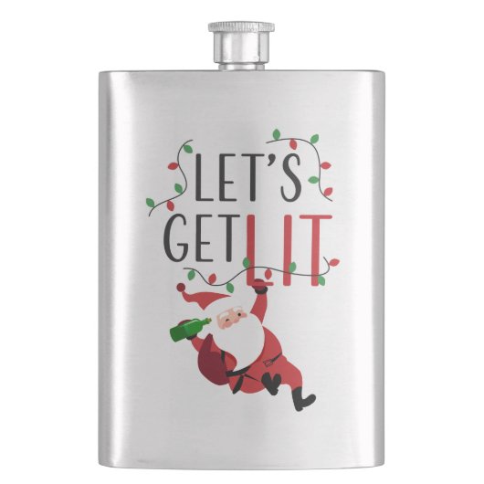 Funny Santa Let's Lit Weihnachts-Slogan Flachmann (Vorderseite)