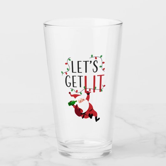 Funny Santa Let's Lit Weihnachts-Slogan Glas (Vorderseite)