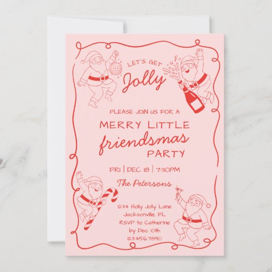 Funny Santa Line Art Friendsmas Christmas Party Einladung (Vorderseite)