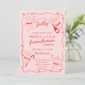 Funny Santa Line Art Friendsmas Christmas Party Einladung (Stehend Vorderseite)