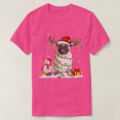 Funny Santa Mops Reindeer Fairy Light Merry Christ T-Shirt (Design vorne)