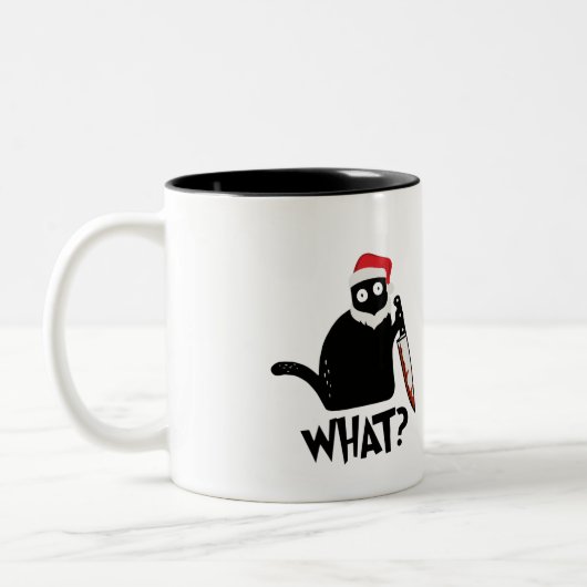 Funny Santa Murderous Black Cat Was? mit Messer Zweifarbige Tasse (Links)