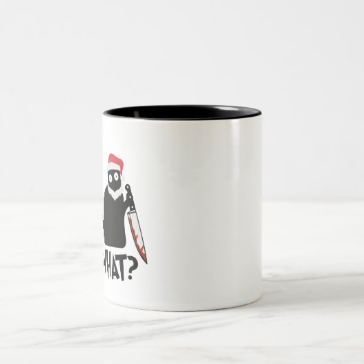 Funny Santa Murderous Black Cat Was? mit Messer  Zweifarbige Tasse (Mittel)