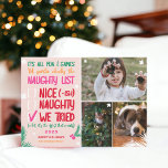Funny Santa naughty Liste 3 Fotos hell Weihnachten<br><div class="desc">Funny Santa naughty Karo Liste,  es ist alles Spaß und Spiele bis Weihnachtsmann Karo die freche Liste! Fügen Sie 3 Ihrer Lieblings-Fotos mit Schneeflocken,  Kiefernwäldern und einem coolen,  modernen und lustigen Typografie-Schriftart hinzu. Die Jahreszeit Grüße mit hellen und kühnen Farben. Alle Farben sind bearbeitbar!</div>