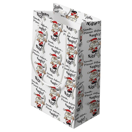 Funny Santa Naughty oder Nice Kleine Geschenktüte (Rückseite Schrägansicht)