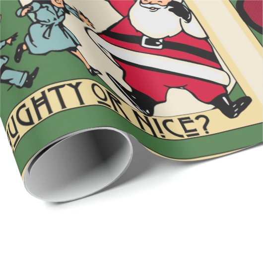 Funny Santa "Naughty or Nice" Text Retro Weihnacht Geschenkpapier (Rolleneckpunkt)