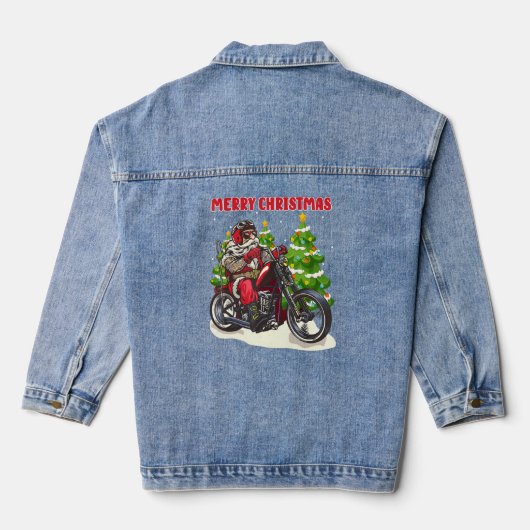 Funny Santa on Motorrad Weihnachten Mönche Jeansjacke (Rückseite)