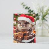 Funny Santa Otter mit dem Brownien zu Weihnachten Postkarte (Stehend Vorderseite)