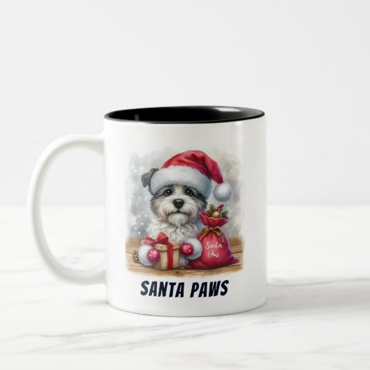 Funny Santa Paws Niedlich Hund Zweifarbige Tasse (Links)