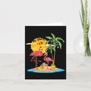 Funny Santa Pink Flamingo Palm Tree Weihnachten in Karte