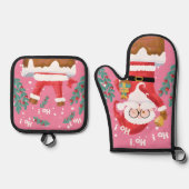 Funny Santa Pink Oven Mitt and Pot Holdings Set (Vorderseite)