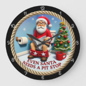 Funny Santa Pit Stopp Toilet Große Wanduhr (Vorderseite)