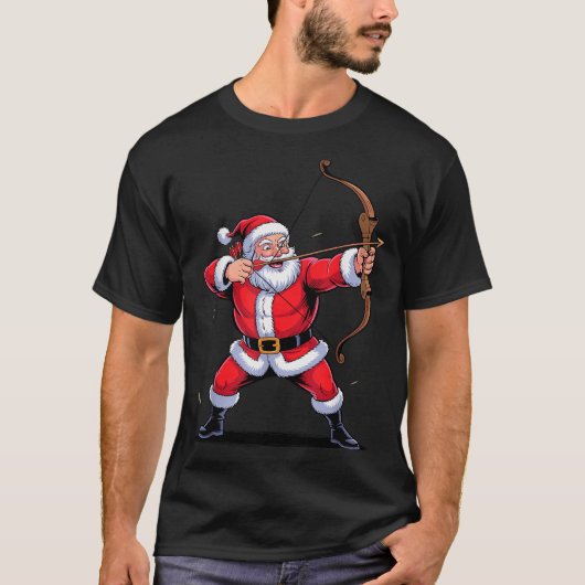 Funny Santa Playing Archery Holiday Christmas Xmas T-Shirt (Vorderseite)