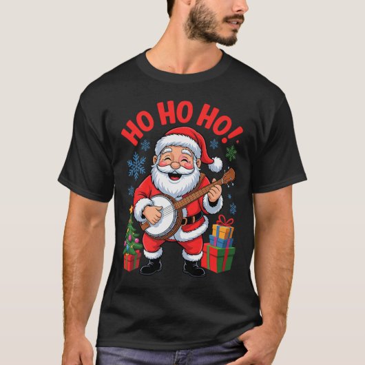 Funny Santa Playing Banjo Holiday Chrismas Xmas Pa T-Shirt (Vorderseite)