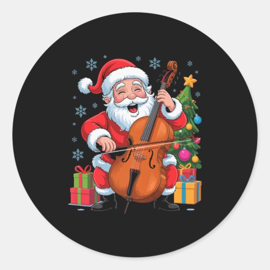 Funny Santa Playing Cello Holiday Chrismas Xmas Pa Runder Aufkleber (Vorderseite)