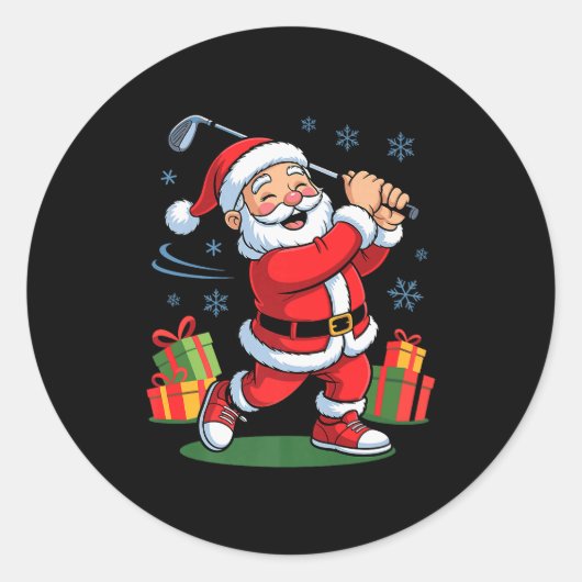 Funny Santa Playing Golf Holiday Christmas Xmas Pa Runder Aufkleber (Vorderseite)