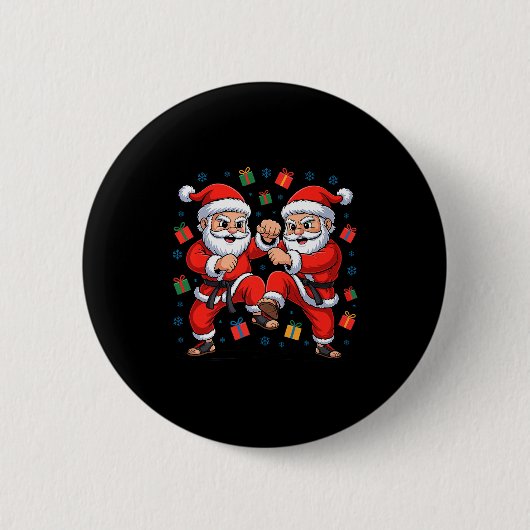 Funny Santa Playing Karate Martial Art Christmas X Button (Vorderseite)