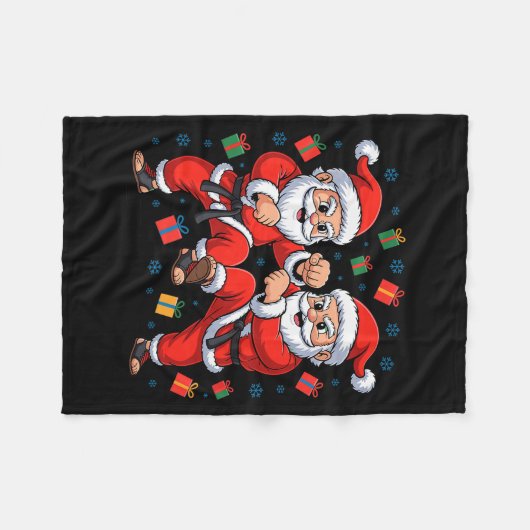 Funny Santa Playing Karate Martial Art Christmas X Fleecedecke (Vorderseite (Horizontal))
