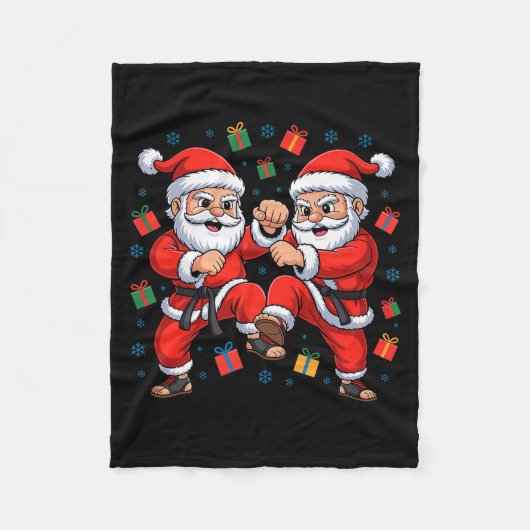 Funny Santa Playing Karate Martial Art Christmas X Fleecedecke (Vorderseite)