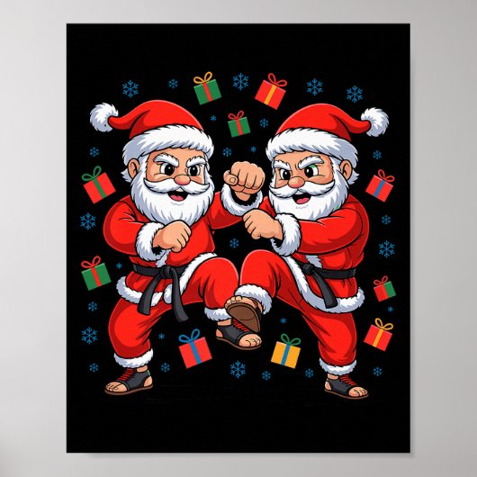 Funny Santa Playing Karate Martial Art Christmas X Poster (Vorne)