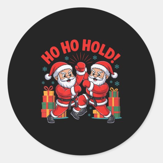 Funny Santa Playing Karate Martial Art Christmas X Runder Aufkleber (Vorderseite)