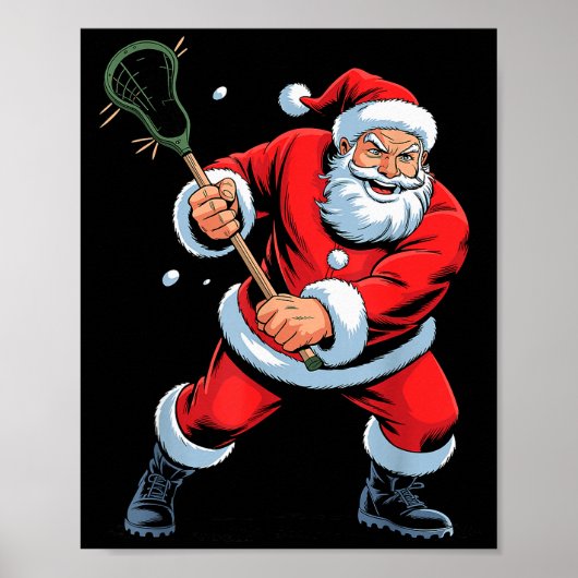 Funny Santa Playing Lacrosse Holiday Christmas Xma Poster (Vorne)