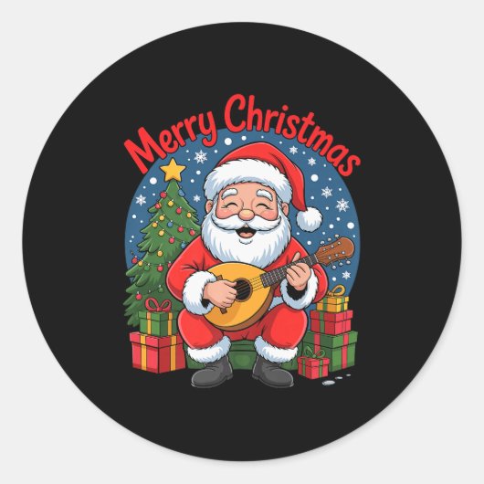 Funny Santa Playing Mandolin Holiday Chrismas Xmas Runder Aufkleber (Vorderseite)
