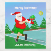 Funny Santa Playing Pickleball Frohe Weihnachten Weinetikett (Einzelnes Label)