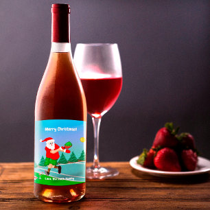 Funny Santa Playing Pickleball Frohe Weihnachten Weinetikett